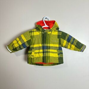 Columbia Kids Size 12M Green and Yellow Plaid Jacket with Red Lining